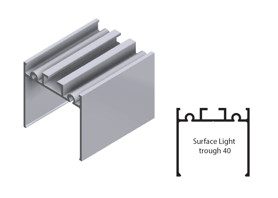 SIGMA Surface Light Trough 40mm with Diffuser & End Cap
